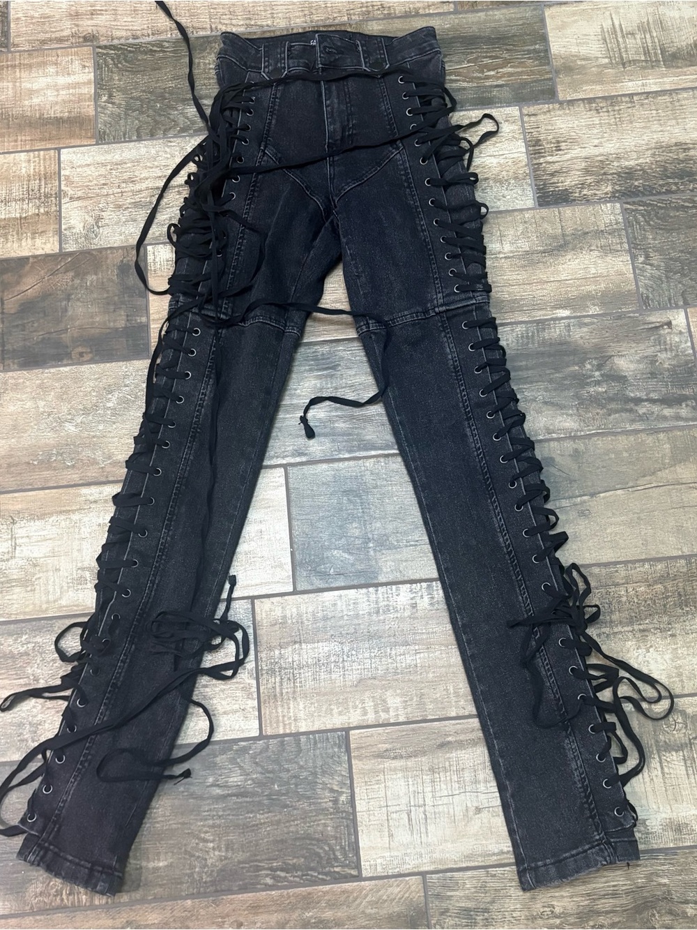 Fashion Nova Black Lace-Up Side Skinny Jeans